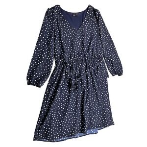 Muse Petite XL Petite Navy Polka Dot Dress Tie Waist Long Sleeve